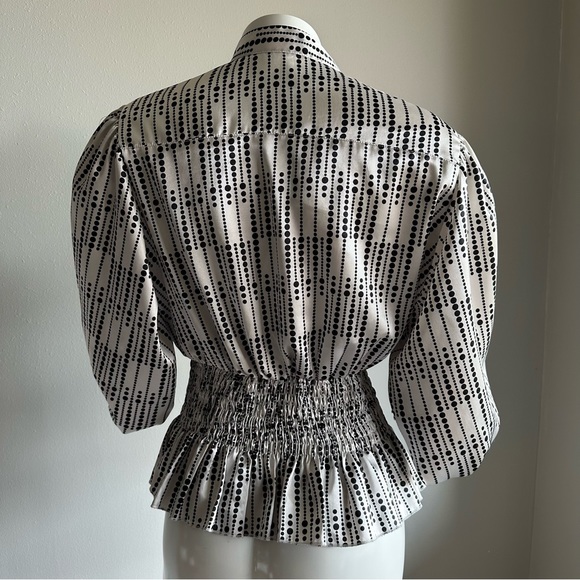 A’GACI white black polka dot silky peplum tie billowy flowy blouse top vintage - Picture 12 of 12